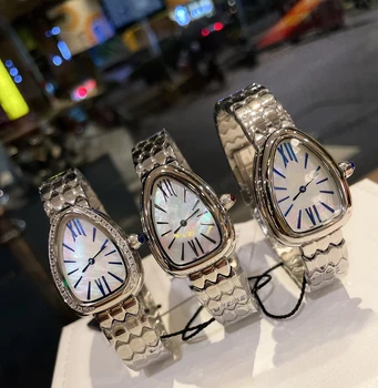 Женские кварцевые часы со стальным ремешком в форме змеи, легкий роскошный темперамент, деловые женские часы, модные и универсальные
