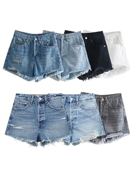 Женские модные джинсовые мини-шорты на молнии спереди, винтажные женские шорты с высокой талией, шикарные женские шорты