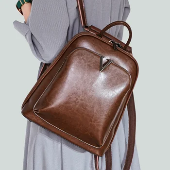 Женский рюкзак из натуральной кожи с масляным воском, сумки через плечо из воловьей кожи, школьный рюкзак, модный Ретро-женский рюкзак, ранец