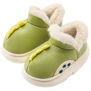 Зимние детские Зимние ботинки, милая хлопковая обувь Dinasour для мальчиков и девочек, теплые короткие сапоги на меху, детские водонепроницаемые зимние ботинки