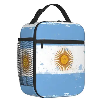 Изготовленная на заказ сумка для ланча с флагом Аргентины в стиле Гранж для мужчин и женщин, теплый Кулер, изолированный Ланч-бокс для офиса для взрослых