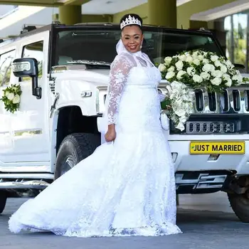 Иллюзионное Кружевное Свадебное Платье С Высоким Воротом И Длинным Рукавом В Африканском Стиле Плюс Размер Платья Для Невесты 2024