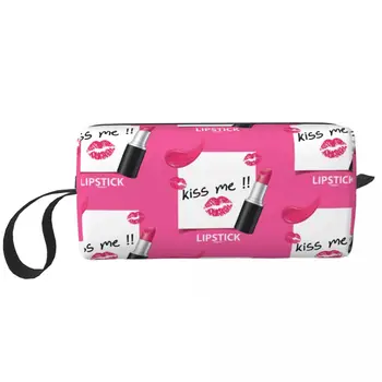 Кавайная розовая губная помада Kiss Me Дорожная сумка для туалетных принадлежностей Женская косметичка для макияжа Beauty Storage Dopp Kit