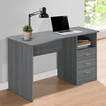 Классический компьютерный стол с несколькими выдвижными ящиками, серый стол для ноутбука, стол для ноутбука