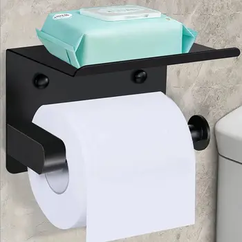 Клейкий держатель для туалетной бумаги с полкой из нержавеющей стали 304, настенный держатель для диспенсера рулонной салфеточной бумаги для туалета в ванной Клейкий держатель для туалетной бумаги с полкой из нержавеющей стали 304, настенный держатель для диспенсера рулонной салфеточной бумаги для туалета в ванной 0
