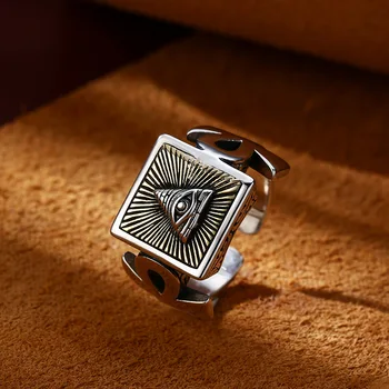 Кольцо с открытым глазом из Стерлингового серебра S925, мужское кольцо с тайским серебром, Ретро-модное кольцо с преувеличенным глазом на указательном пальце.