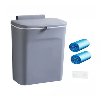 Компактный мусорный ящик на дверце шкафа для мусора, подвесной мусор объемом 2,4 галлона с крышкой, универсальное ведро под раковиной для кухни, ванной комнаты