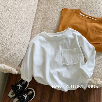 Корейская версия нижней футболки для мальчиков, топ, простая осенняя одежда для детей