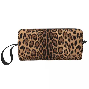 Косметичка с леопардовым принтом, Женский Косметический Органайзер для путешествий, Модные сумки для хранения туалетных принадлежностей из кожи животных