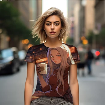 Красивая женщина, летняя футболка с 3D-принтом, повседневная женская футболка в японском стиле, модная женская футболка