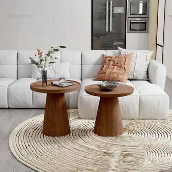 Креативные журнальные столики из массива дерева, мебель для гостиной в скандинавском стиле, диванные приставные столики, Маленький круглый столик, комбинированный столик для спальни