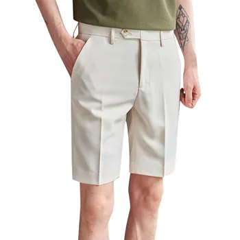 Летние приталенные однотонные прямые шорты 2023, мужская одежда, повседневный деловой костюм в простую пару, Короткая домашняя уличная одежда