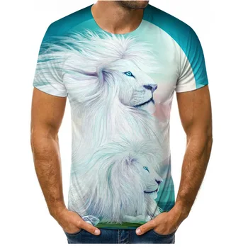 Летняя мужская футболка с короткими рукавами, футболка с 3D принтом Льва, тигра и леопарда, одежда оверсайз, красочный графический топ