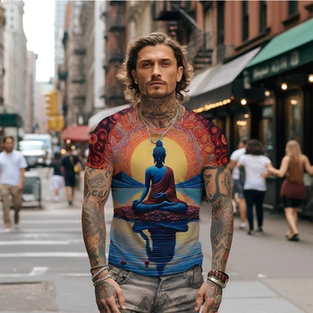 Летняя новая мужская футболка с 3D принтом китайского Будды, мужская футболка в религиозном стиле, мужская футболка, модный тренд, мужская футболка