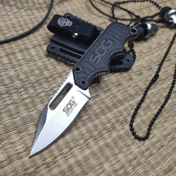 Маленький нож SOG Pocket EDC с фиксированным лезвием - Instinct Mini Neck Knife С атласным гладким лезвием, рукоятки G10 в оболочке из АБС-пластика