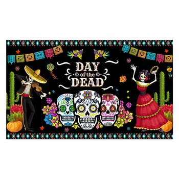Мертвый Фон Баннер Танцующие Черепа Праздничный Настенный баннер Декор Многоразового использования Настенный баннер на Хэллоуин Украшение для спальни