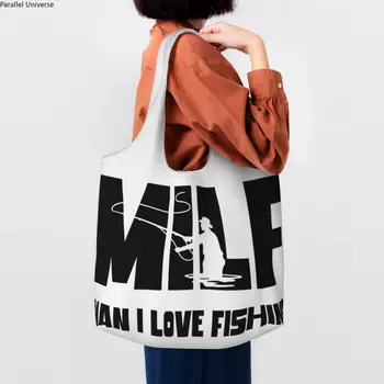 Многоразовая сумка для покупок Milf Man I Love Fishing, женская холщовая сумка через плечо, портативные сумки для покупок в продуктовых магазинах, сумки