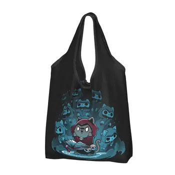 Многоразовая Хозяйственная сумка Nekomancer Cat Женская сумка-тоут Портативные сумки Satanic Gothic Witch для покупок продуктов