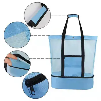 Многофункциональная сумка-тоут Большой емкости, сетчатая прозрачная сумка, двухслойная, сохраняющая тепло, для пикника, Пляжная сумка для плавания Многофункциональная сумка-тоут Большой емкости, сетчатая прозрачная сумка, двухслойная, сохраняющая тепло, для пикника, Пляжная сумка для плавания 0