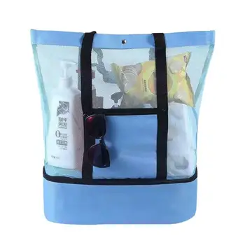 Многофункциональная сумка-тоут Большой емкости, сетчатая прозрачная сумка, двухслойная, сохраняющая тепло, для пикника, Пляжная сумка для плавания Многофункциональная сумка-тоут Большой емкости, сетчатая прозрачная сумка, двухслойная, сохраняющая тепло, для пикника, Пляжная сумка для плавания 4