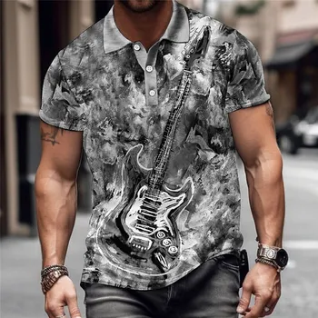 Модная мужская рубашка-поло с 3D гитарой, топы, летние рубашки-поло высокого качества с коротким рукавом, футболки с рисунком, повседневная мужская одежда