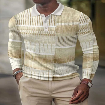 Модная мужская рубашка Поло с 3D-принтом на пуговицах и длинным рукавом на пуговицах Модная мужская рубашка Поло с 3D-принтом на пуговицах и длинным рукавом на пуговицах 0