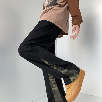 Модные Новые Весенне-осенние мужские джинсы, Камуфляжные прямые брюки в стиле пэчворк, мужские брюки, Качественный Черный цвет Модные Новые Весенне-осенние мужские джинсы, Камуфляжные прямые брюки в стиле пэчворк, мужские брюки, Качественный Черный цвет 3