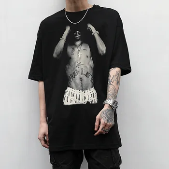 Мужская мода, хип-хоп, 2PAC, выстиранная футболка, футболка с портретным принтом, винтажная уличная одежда с коротким рукавом, хип-хоп топы, тройники