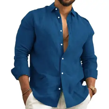 Мужская осенне-весенняя рубашка, однобортная рубашка с отложным воротником и длинным рукавом, приталенный мягкий дышащий кардиган, мужской топ для поездок на работу