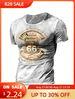 Мужская футболка с винтажным принтом Route 66, Летняя мужская повседневная толстовка с круглым вырезом и коротким рукавом, футболка Fahion для мужчин