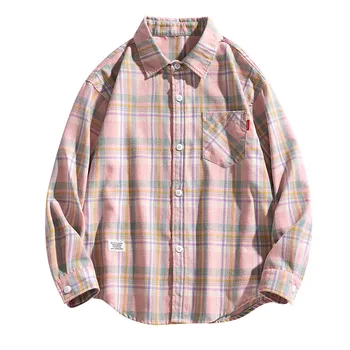 Мужские весенние и осенние повседневные Свободные рубашки большого размера с длинными рукавами, топы, универсальная клетчатая рубашка с лацканами и пуговицами, куртка