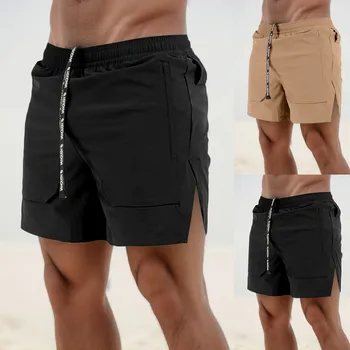 Мужские летние спортивные тканые тренировочные брюки, облегающие тренировочные брюки для бега на открытом воздухе, Мужские льняные шорты