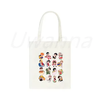 Мультяшная сумка Haikyuu, женские холщовые сумки, милые сумки для покупок в аниме, сумка через плечо в стиле манга, складные сумки для покупок продуктов