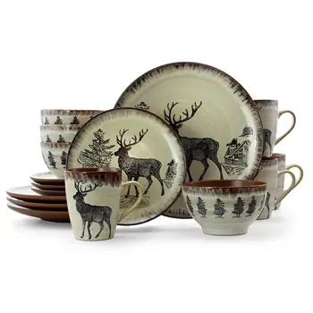 Набор круглой керамической посуды Majestic Elk из 16 предметов темно-серого цвета