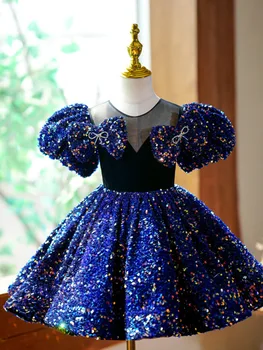Нарядное платье принцессы для девочек, кружевное детское платье с блестками, костюм для девочек, Детское платье для свадебной вечеринки, Летнее Детское праздничное платье