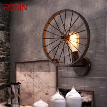 Настенный светильник в американском стиле RONIN, круглый креативный дизайн в форме колеса, ретро-светильники для помещений, ресторан в стиле лофт, светодиодное бра