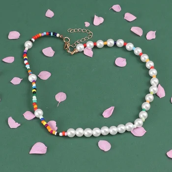 Нежное ожерелье-цепочка с имитацией жемчуга для женщин и девочек-подростков, Разноцветные бусины, Регулируемый Браслет, Улыбающееся Лицо из полимерной глины.