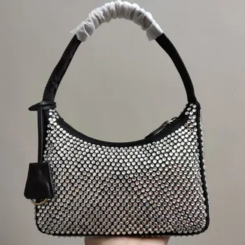 Новая дизайнерская роскошная сумка со стразами и нейлоновой застежкой-молнией, сумка-тоут, сумка подмышками, сумки через плечо, классические однотонные сумки для женщин, кошелек