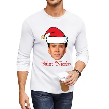 Новая рождественская длинная футболка Saint Nicolas Cage, футболка оверсайз, мужская одежда, рубашки, футболки с графическим рисунком, мужские футболки
