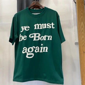 Новая футболка CPFM Ye Must Be Born Again с пышным принтом, мужские, женские, зеленые, синие, черные футболки, футболка y2k Новая футболка CPFM Ye Must Be Born Again с пышным принтом, мужские, женские, зеленые, синие, черные футболки, футболка y2k 1