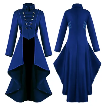 Новое средневековое женское длинное пальто в стиле ретро с отворотом и неровным подолом Новое средневековое женское длинное пальто в стиле ретро с отворотом и неровным подолом 3