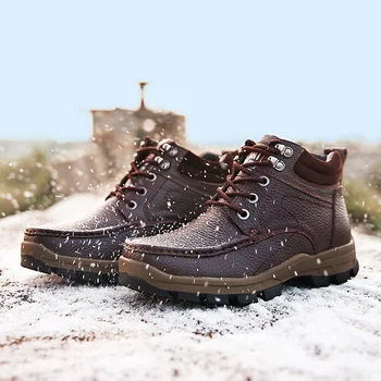 Новые водонепроницаемые зимние походные ботинки, мужские ботильоны из натуральной кожи, удобные теплые плюшевые зимние ботинки, Мужские нескользящие рабочие кроссовки