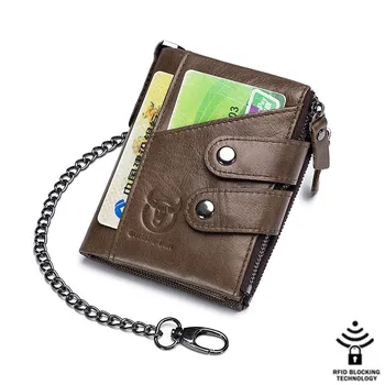 НОВЫЙ мужской кошелек из натуральной кожи RFID с цепочкой, портмоне, держатель для карт, ПОРТФЕЛЬ, мужской карманный кошелек для денег, мужские Аксессуары