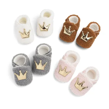 Обувь для новорожденных малышей 0-1 лет 2023 Зимняя хлопчатобумажная обувь с рисунком короны Для маленьких девочек, обувь для малышей, нескользящая теплая детская обувь