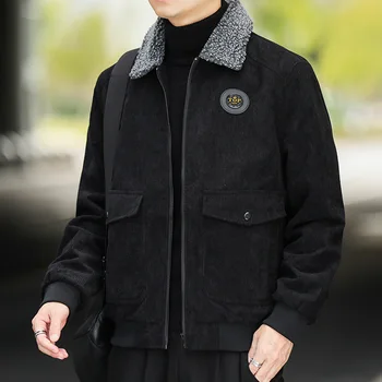 Осенне-зимние куртки для мужчин из вельвета и флиса, толстая корейская версия трендового пальто, повседневная студенческая хлопковая одежда, сохраняющая тепло Осенне-зимние куртки для мужчин из вельвета и флиса, толстая корейская версия трендового пальто, повседневная студенческая хлопковая одежда, сохраняющая тепло 0