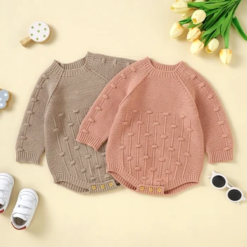 Осенне-зимний детский свитер, комбинезон, однотонный вязаный комбинезон с длинными рукавами для новорожденных, одежда для девочек и мальчиков