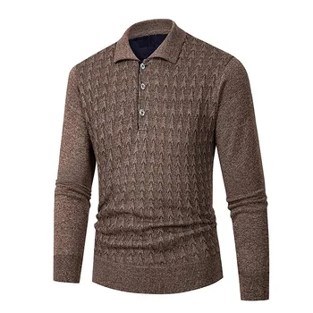 Осенний винтажный вязаный шерстяной свитер в стиле Харадзюку, однотонный пуловер с принтом, рубашка-поло на пуговицах, повседневная туника с отложным воротником