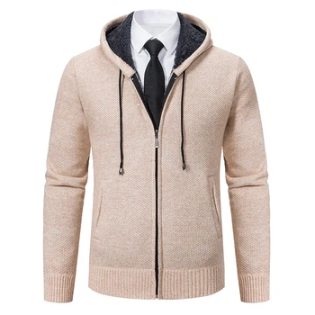 Осень-зима, мужской однотонный кардиган в корейском стиле, свитера, Мужской повседневный свитер с капюшоном, пальто, вязаная куртка на молнии, мужской 8802