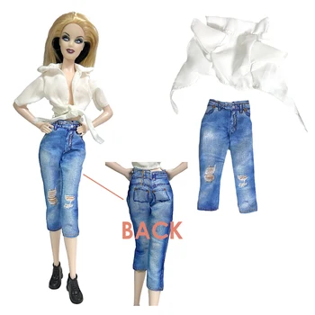 Официальный повседневный комплект NK Noble Doll из 2 предметов: рубашка со стоячим ремешком на шее + имитация штанов с перфорацией для куклы Барби 1/6 игрушечных аксессуаров