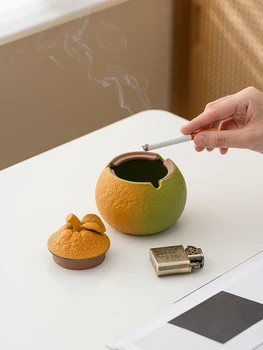 Пепельница Керамическая мандариновой формы Lucky Living Room Home Personality Trend с крышкой, предотвращающей унос золы, Украшения на поверхности офисного стола